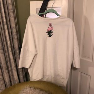 💕WHITE LARGE SHIRT WITH FLAMINGO PATCH 🦩